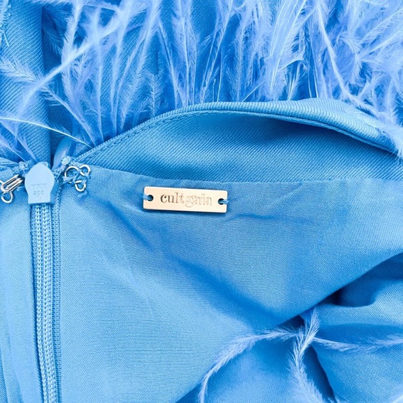 Cult Gaia Eliana Cutout One-Shoulder Feather Mini Dress Lake Blue - Picture 9 of 14